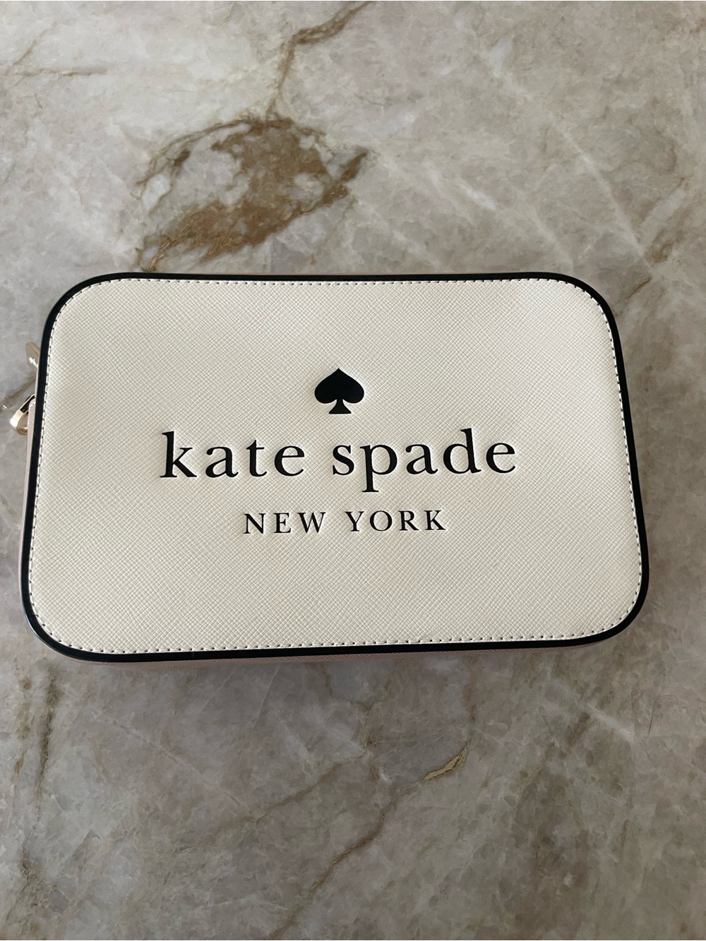 kate spade Cream and Black Logo Crossbody Mini Cam Bag